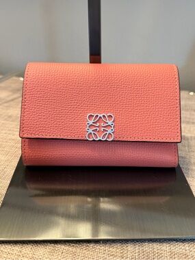 Loewe Pink Pebbled Leather Small Wallet with Anagram Hardware